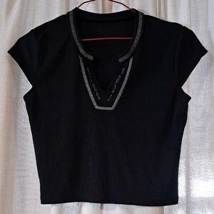 Black Embroidered Crop Top